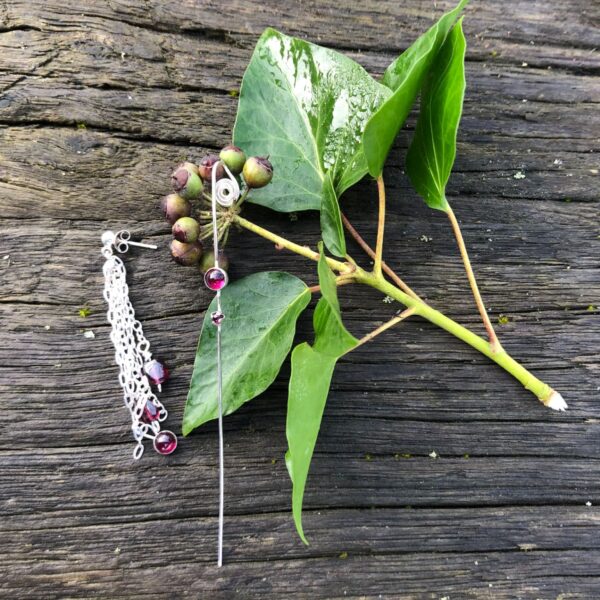 garnet-stick-earring-drop-chain-silver-front-sandrakernsjewellery