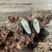 sage leaf-silver-peridot-earrings-textured-front-sandrakernsjewellery